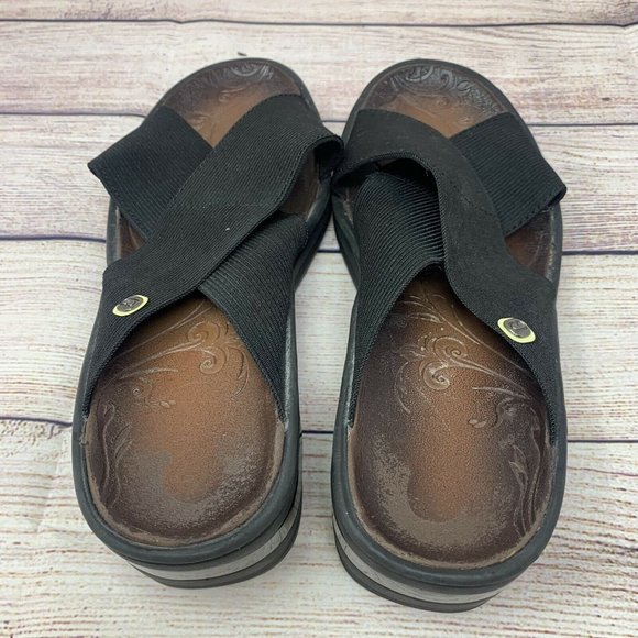 Bzees Desire Women’s 7M Black Elastic Strap Comfort Slip On Slide Wedge Sandals - Picture 4 of 7